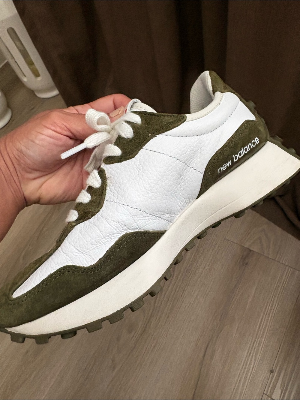 Women’s White and Olive Green Retro Runner Sneakers - Picture 6 of 7